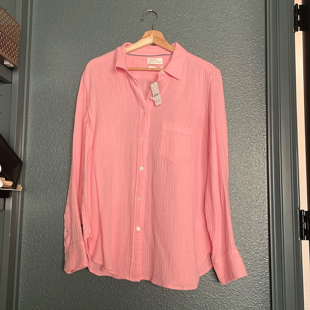 NWT J. Crew classic cut soft gauze cozy long sleeve shirt size 12 pink